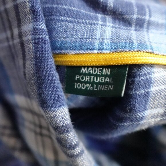 Robert Talbot Mens Shirt XL  Blue Plaid Long Sleeve Linen Made in Portugal - Picture 5 of 10